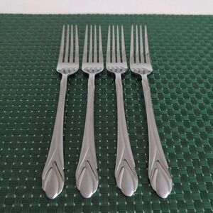 Hampton Silversmiths LILY FROSTED Dinner Forks Lot Set of 4 Stainless Satin Vtg
